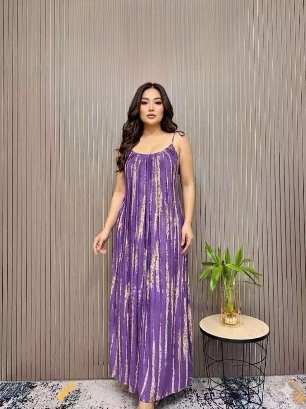 0046/ Purple Tie on Shoulder Dress